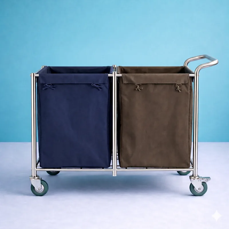 Prima Raya Medika Double Bag Linen Trolley with Push Handle main view for healthcare operational mobility