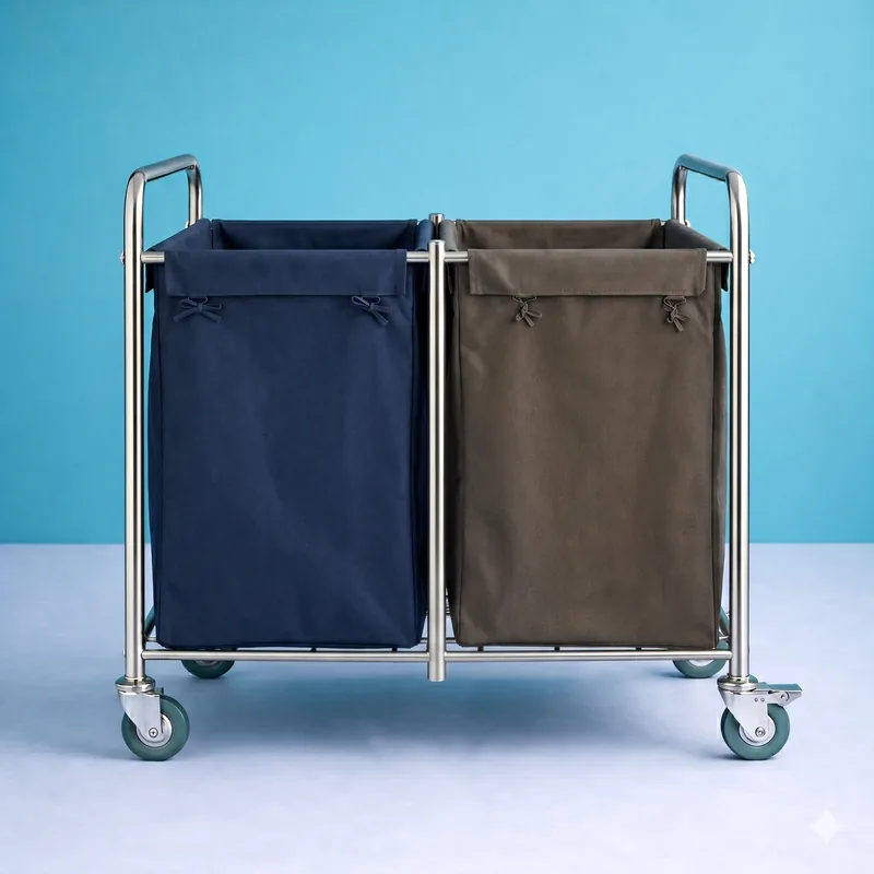 Prima Raya Medika Double Bag Linen Trolley main view for healthcare operational mobility