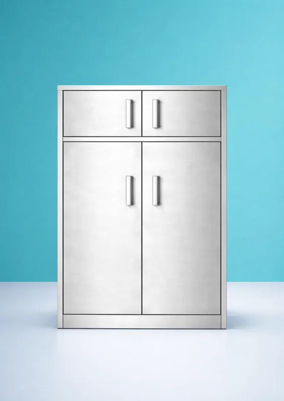 Lemari Penyimpanan Stainless Empat Pintu Prima Raya Medika sebagai foto utama untuk penyimpanan supply fasilitas kesehatan